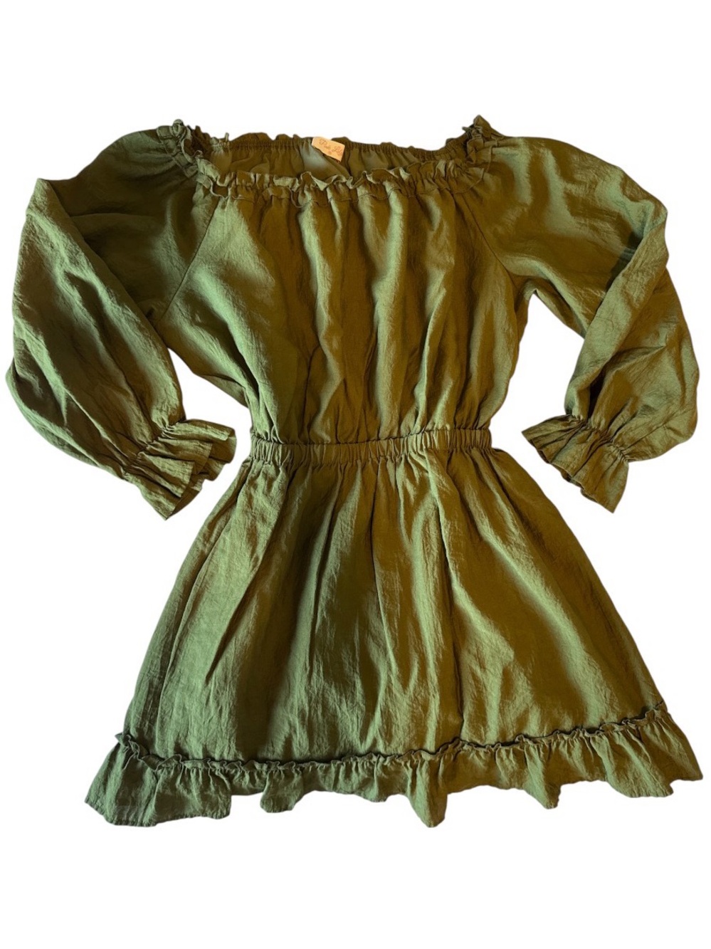 Pink Lily Olive Green Long Sleeve Ruffle Dress